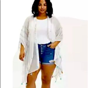 Torrid Ivory Multi Stripe Ruana, One size fits all, fringe bottom NWT